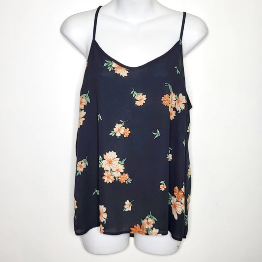 MSNDS1 - Forever 21 black floral pint sleeveless blouse, size medium, good condition