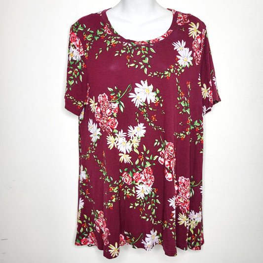 WHLL1 - Popyoung burgundy floral print swing top, size XL, good condition