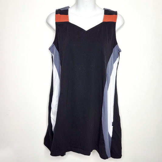 WHLL2 - Leopards and Roses black colour block sleeveless tunic top, size large, good condition