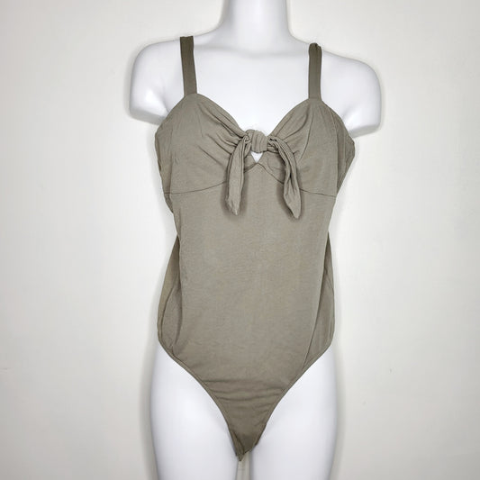 CHND2 - Z Supply olive green bodysuit with bow, size large, good condition