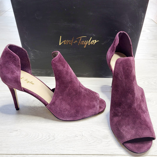 JKZ1 - Lord and Taylor plum purple suede peep toe "Gracie" heels, size 9M, good condition