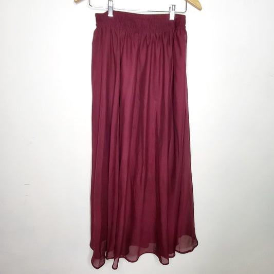 JBAB1 - Burgundy chiffon maxi skirt, size large, good condition