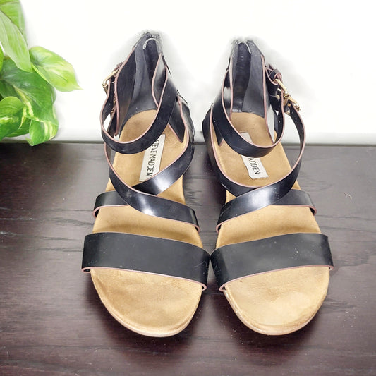 JBAB2 - Steve Madden black gladiator sandals, size 38 (US size 7), good condition