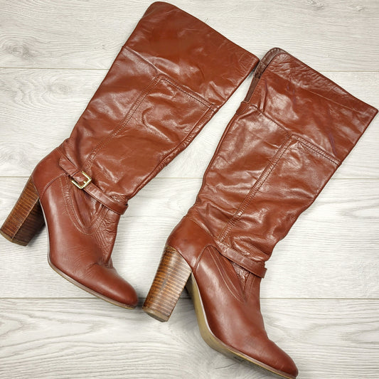 JJSS1 - Roberto Vianni brown tall block heel leather boots. Size 9M