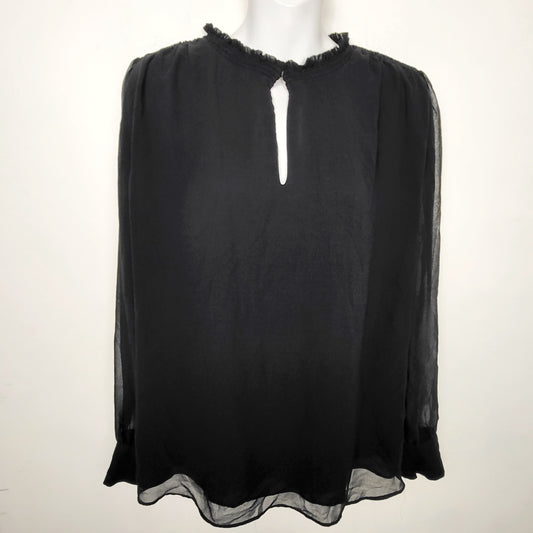 MHCK1 - RW and Co black keyhole blouse with ruffle collar. Size large 🍁