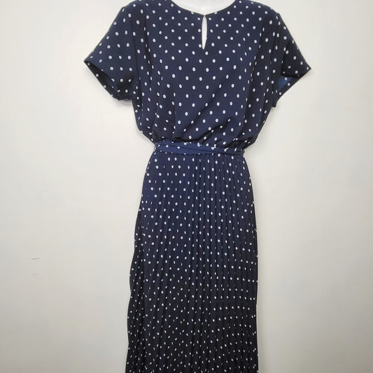 JLMB2 - Suzy Shier navy polka dot vintage look pleated dress. Size medium