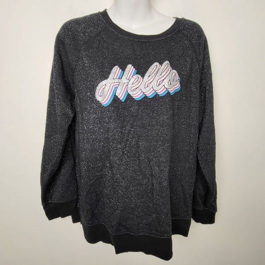 MHCK2 - Old Navy black sparkly "Hello" crewneck sweater. Size large