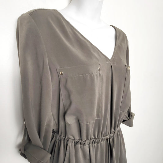 RHW1 - Dynamite khaki green cinch waist dress. Size medium