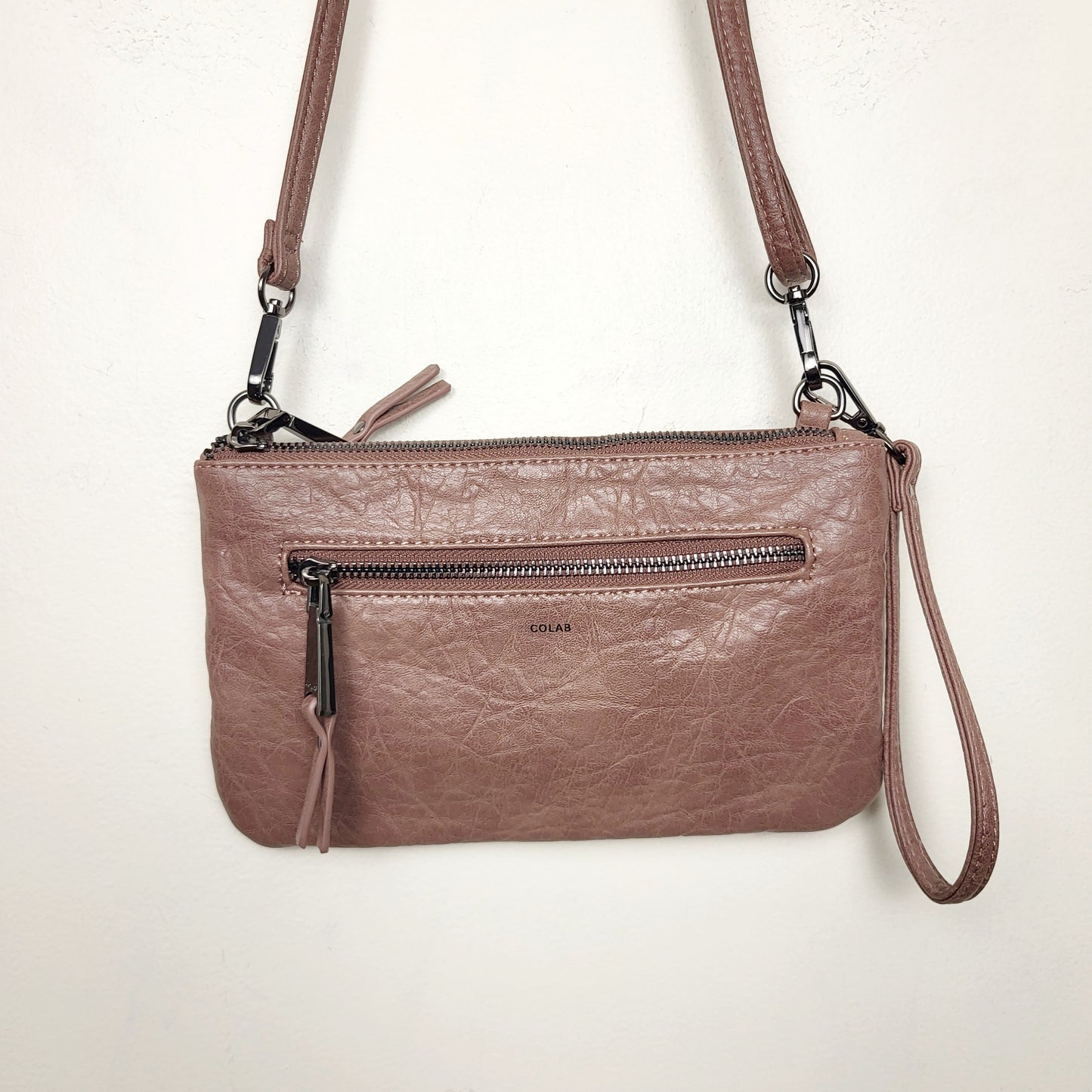KLJ1 - Co-Lab Taupe Vegan Leather Crossbody Wristlet Bag