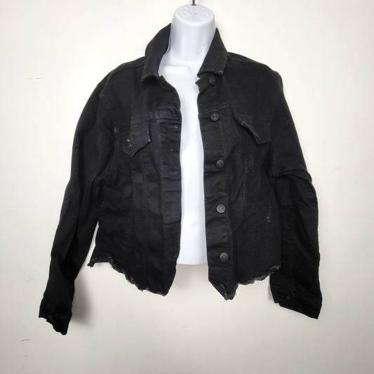 BBIN1 - Buffalo David Bitton black jean jacket with distressed hem. Size XL