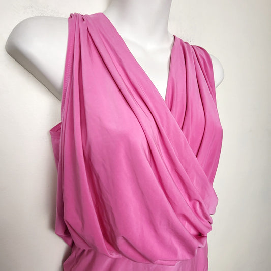 BBIN1 - NEW - 21 Saints pink sleeveless wrap V-neck ruched draped bodysuit. Size large