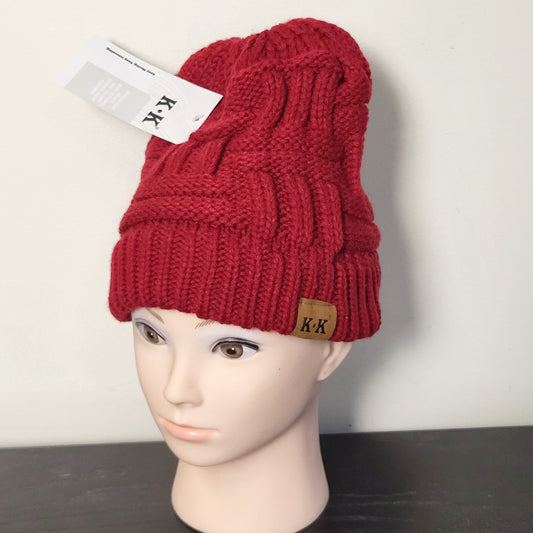 BBIN1 - NEW - K.K. red cable knit toque. One size fits most