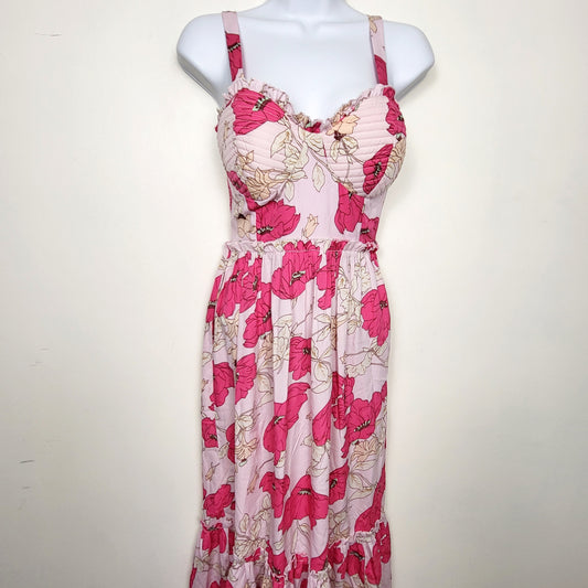 CSAL1 - NEW - Land of the Free pink floral print maxi dress. Size XS
