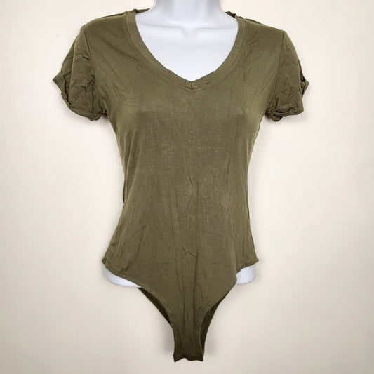 CSAL1 - H and M green rayon bodysuit. Size XS