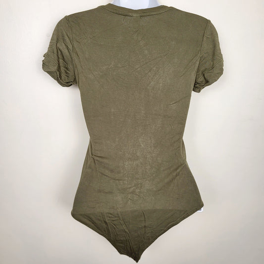 CSAL1 - H and M green rayon bodysuit. Size XS