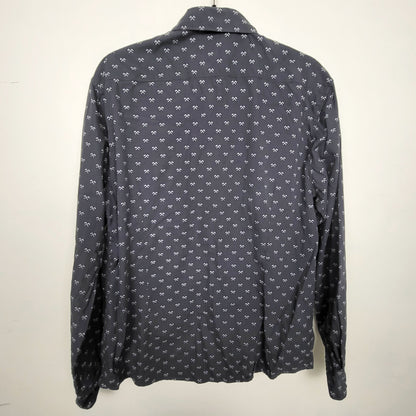 CSAL1 - Artistry in Motion grey slim fit button down shirt with axes. Men's size large