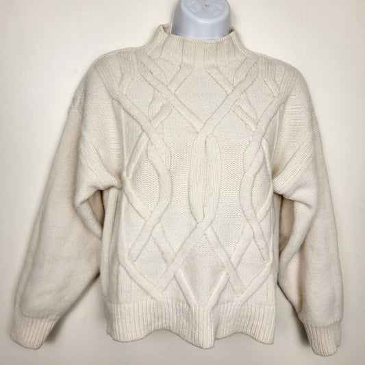 CCWD - Everlane cream coloured mock neck cable knit wool sweater. Size XL (measures smaller)