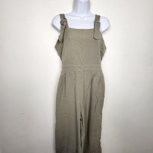 AWLCH1 - Japna olive green linen blend jumpsuit / romper. Size large