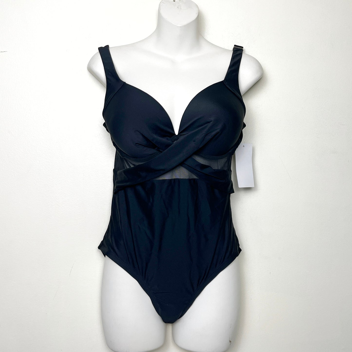 MFTZ2 - NEW - Meet Curve black one piece swimsuit with mesh cut-outs. Size medium