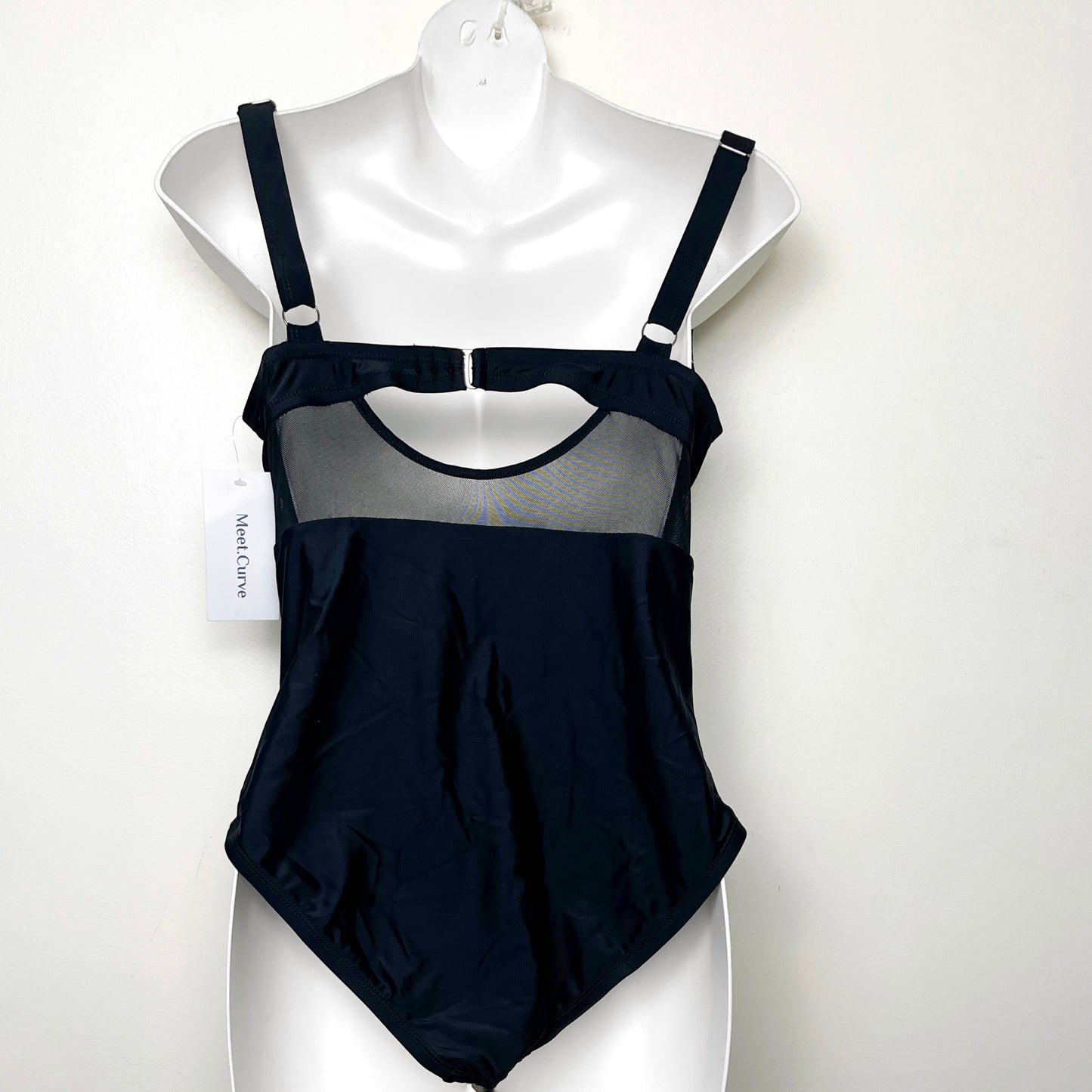 MFTZ2 - NEW - Meet Curve black one piece swimsuit with mesh cut-outs. Size medium