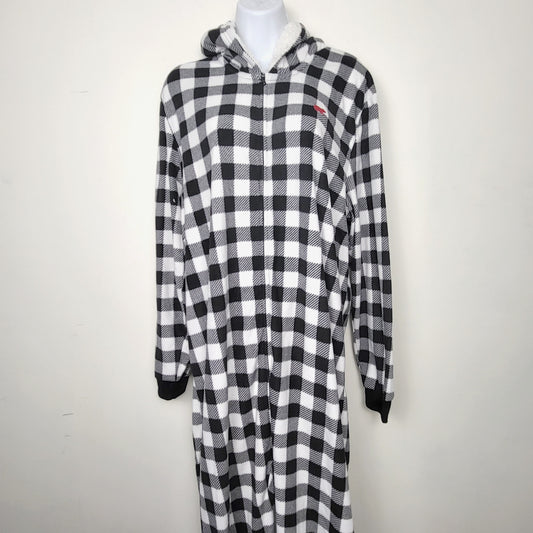 MBRS - NEW - Children's Place black and white checked hooded fleece onesie. Adult size large