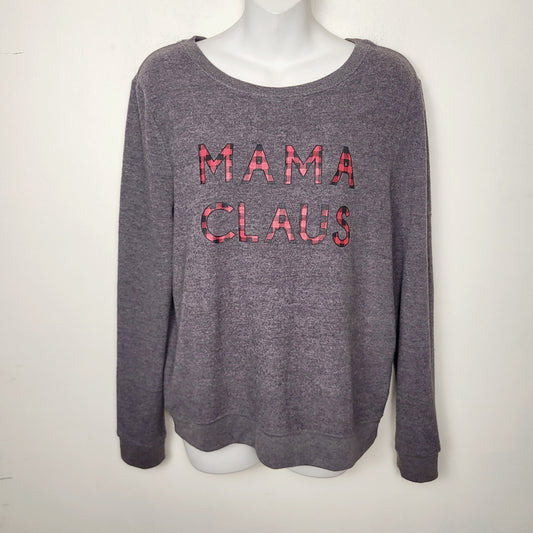MBRS - Bootlegger grey knit "Mama Claus" pullover sweater. Size medium