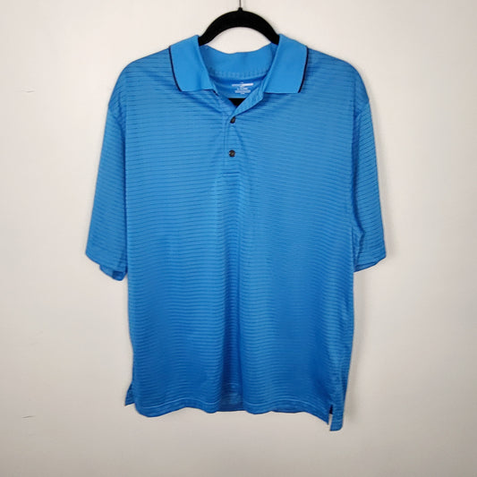 JUDR1 - Grand Slam blue striped golf shirt. Men's size large
