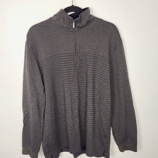 JUDR1 - Van Heusen grey striped knit half zip pullover sweater. Men's size large