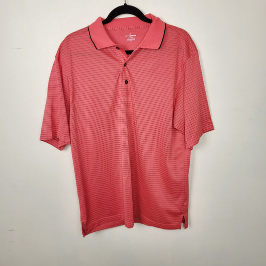 JUDR1 - Grand Slam reddish-coral striped golf shirt. Men's size large