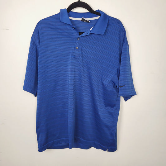 JUDR1 - Nike royal blue rib knit striped golf shirt. Men's size large