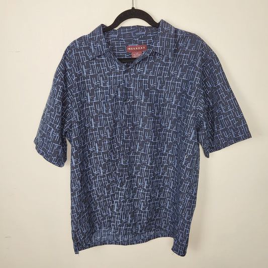 JUDR1 - Nevada navy patterned button down shirt. Men's size large