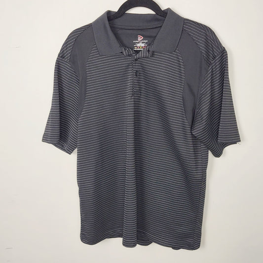 JUDR1 - Firethorn black striped golf shirt. Men's size large