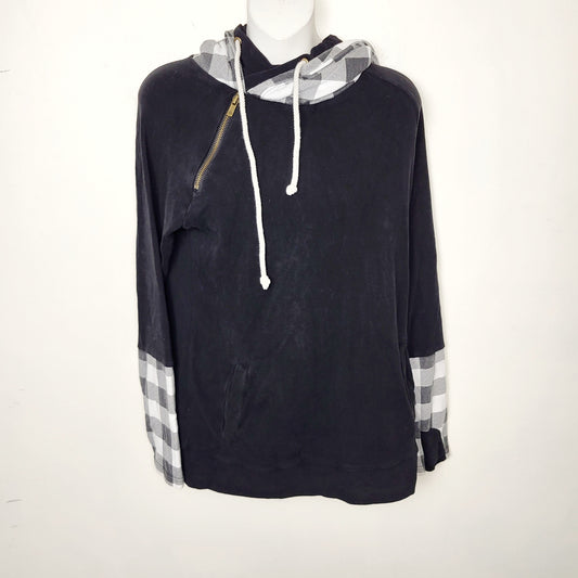 MFTZ2 - Ambersand black hoodie with plaid accents. Size medium