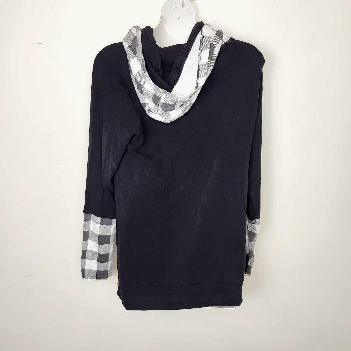 MFTZ2 - Ambersand black hoodie with plaid accents. Size medium