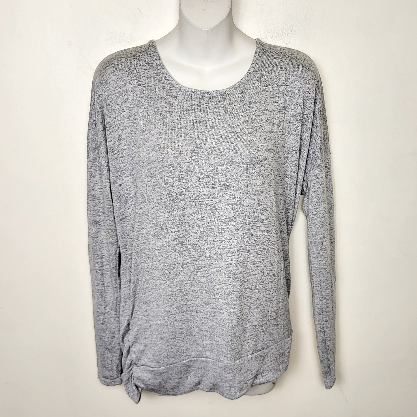 MFTZ2 - Shambhala grey knit long sleeved top with keyhole openings at back. Size large