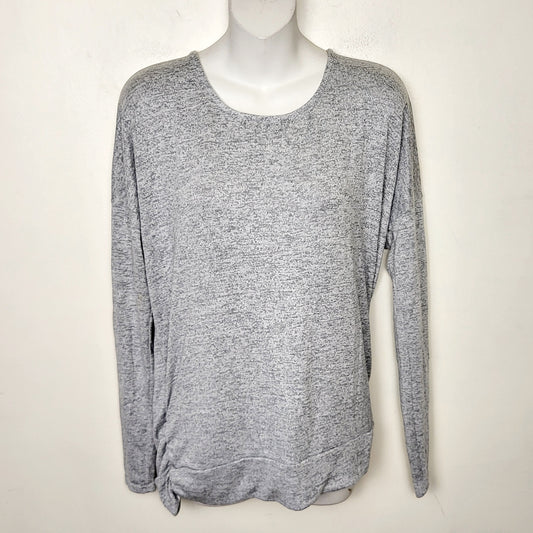 MFTZ2 - Shambhala grey knit long sleeved top with keyhole openings at back. Size large