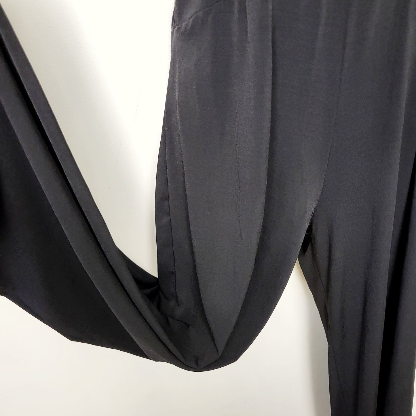 MFTZ2 -  Vintage Alyn Paige Y2K black ruched halter style dressy wide leg jumpsuit / romper. Sizes like a small
