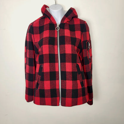 H and M buffalo plaid zip up hooded flannel jacket. Size 2 (XS)