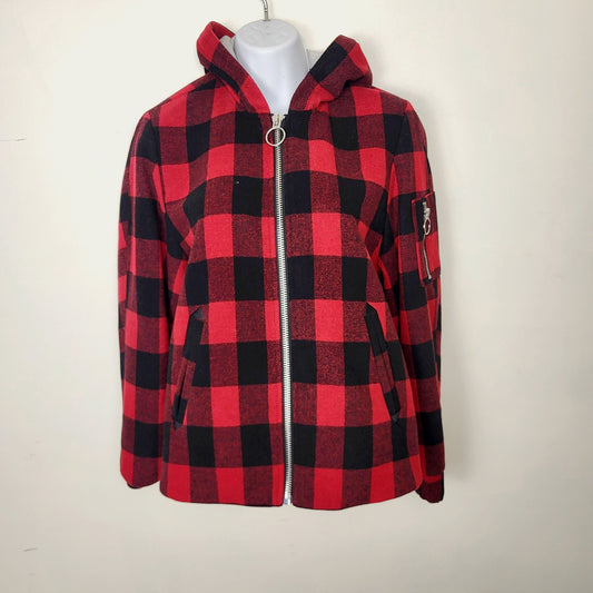 H and M buffalo plaid zip up hooded flannel jacket. Size 2 (XS)