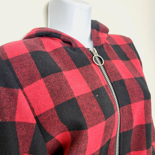 H and M buffalo plaid zip up hooded flannel jacket. Size 2 (XS)