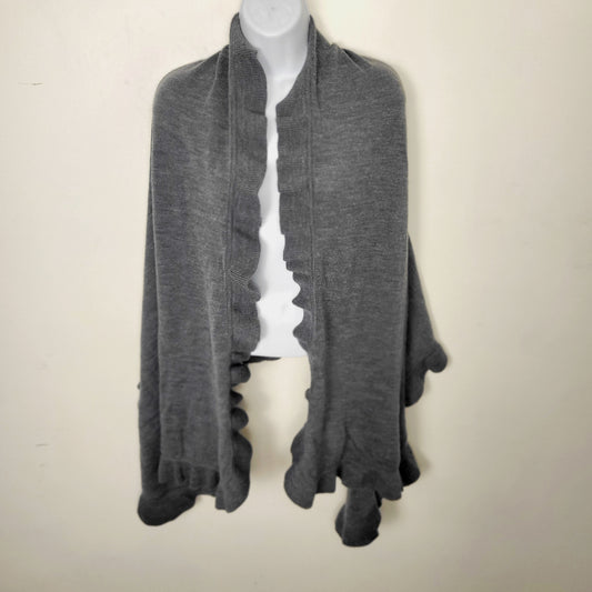AMRO1 - Nicole Miller grey wool blend shawl with ruffles. One size fits most