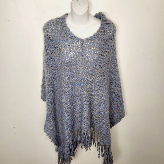 AMRO1 - Blue grey knit poncho sweater. One size fits all