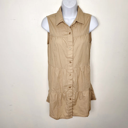 CSEB1 - Retrod tan tiered sleeveless mini dress. Size medium