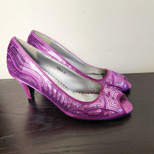 CSEB - Lunedi purple sequin peep toe heels. Size 36 (US size 5.5/6)
