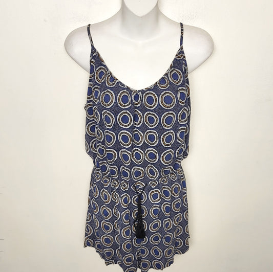 CSEB2 - H and M blue circle pattern rayon romper. Size small