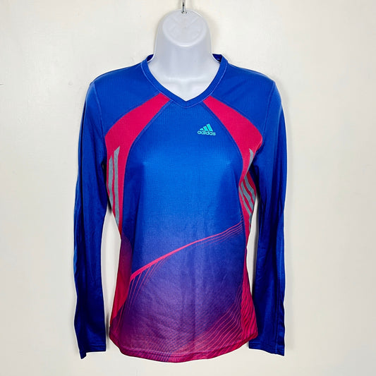 KMRY2 - Adidas pink and blue mesh long sleeved active top. Size XS