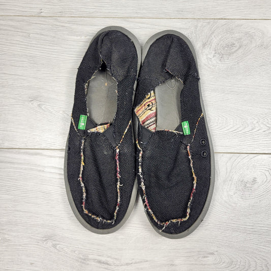 ESZ2 - Sanuk black slip on hemp "Donna" shoes. Ladies size 8