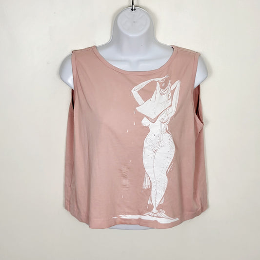 ESZ2 - Pina Style pink cropped organic cotton Fish Lady t-shirt. Size medium 🍁