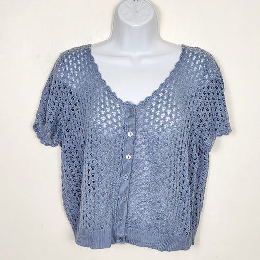 JECH1 - Requirements blue open knit lightweight cardigan sweater. Sizes like a medium \ Large
