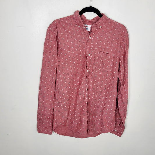 JECH1 - Old Navy red patterned slim fit button down Oxford shirt. Size medium